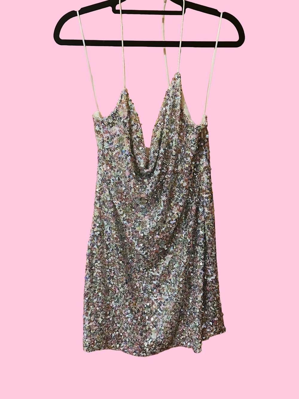 Astr Sequined Cowl Neck Camisole Dress - Silver Multicolor